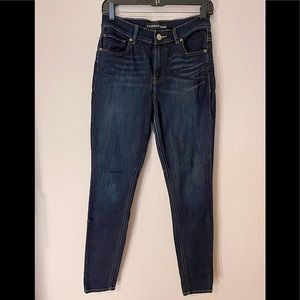 Express high-rise dark wash jean legging. Size 4R.